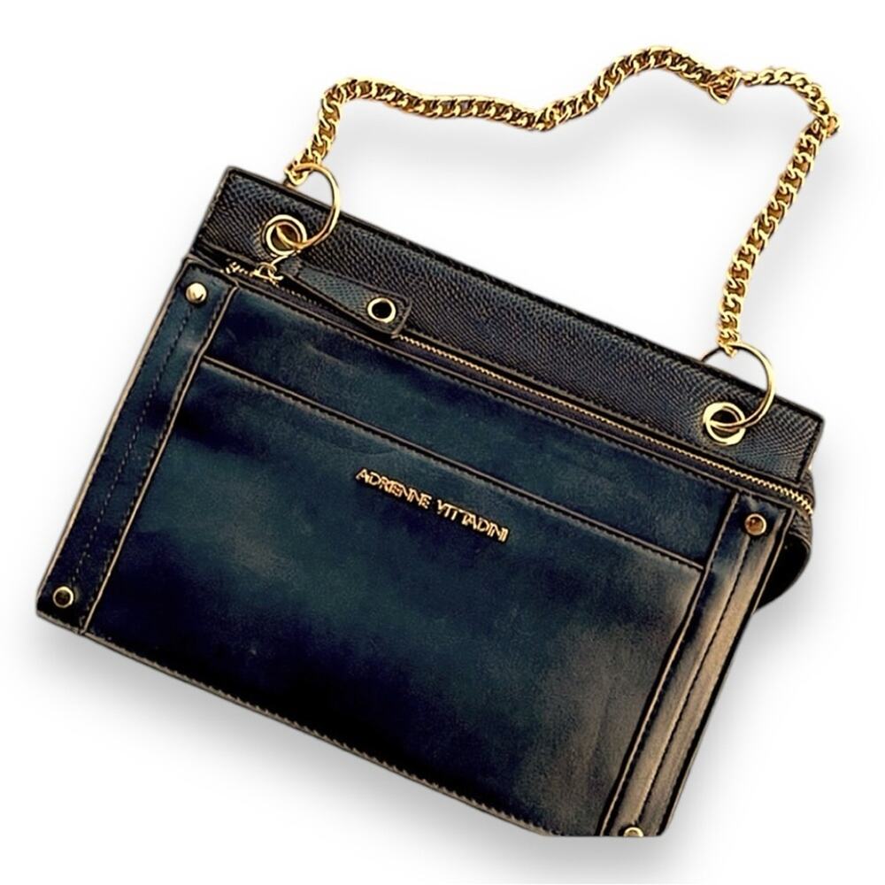 ADRIENNE VITTADINI Black Envelope Clutch or Shoulder Bag Gold Tone chain strap